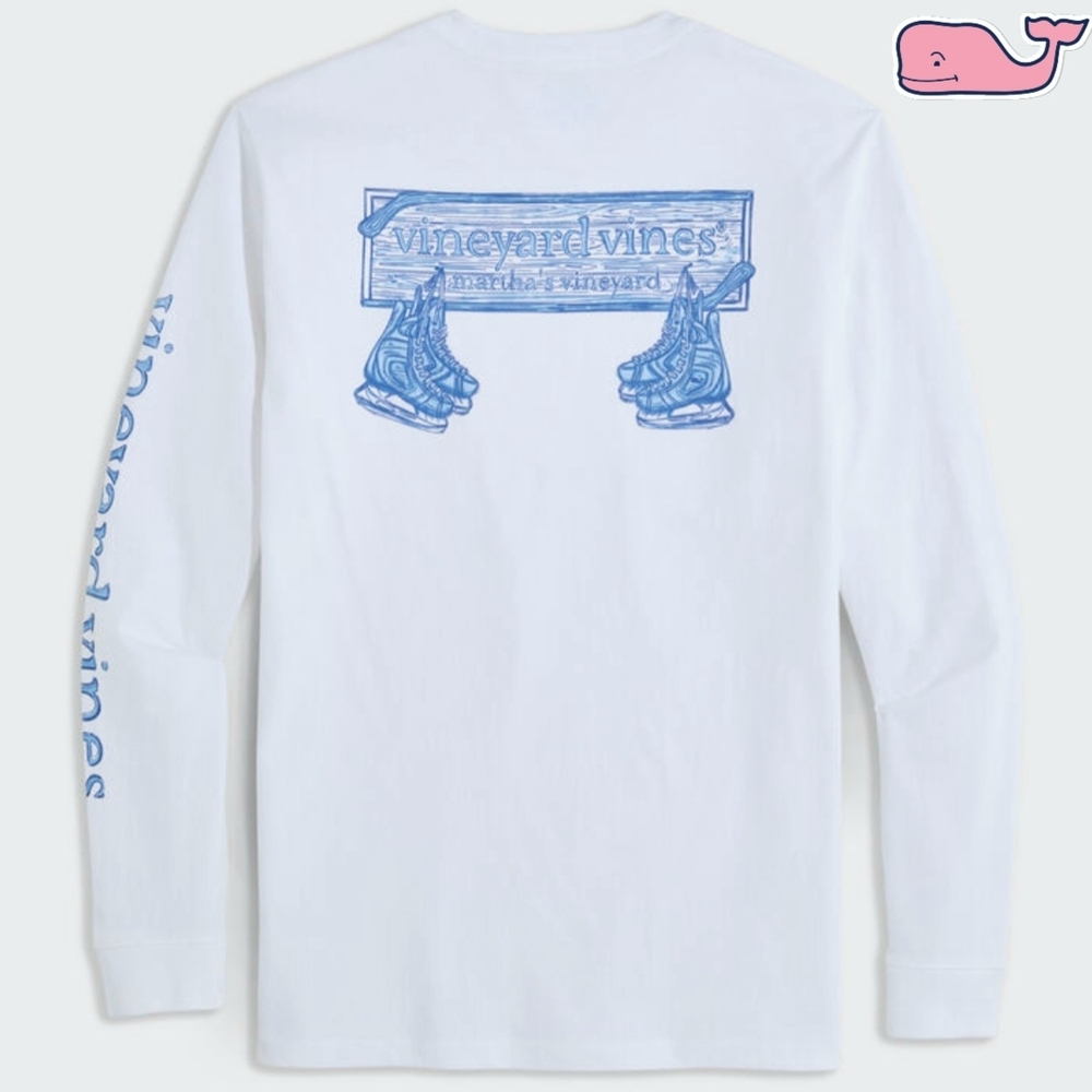 PRICE DROP‼️NWT Vineyard Vines Mens XL White Hockey w/ Box Logo L/S Pocket Tee